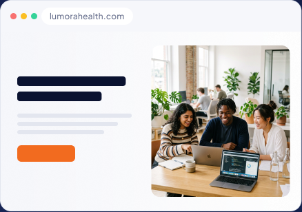 Lumora Health website design with a team collaborating on laptops
