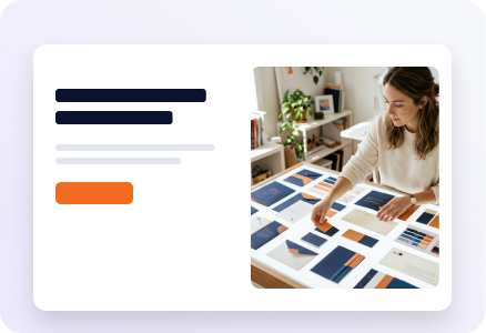 Website hero layout next to a designer reviewing brand boards