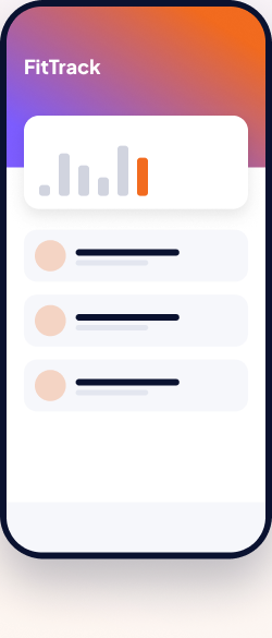 FitTrack fitness mobile app screen with progress chart and activity list