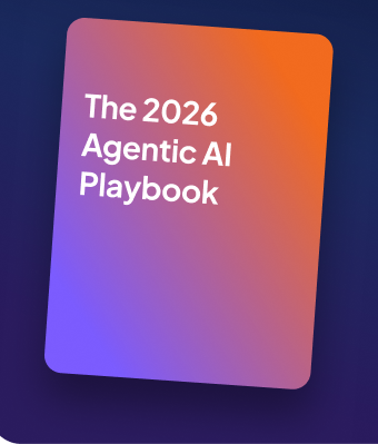 The 2026 Agentic AI Playbook ebook with an orange-purple gradient