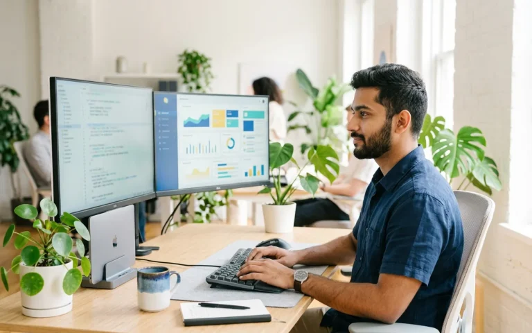 Developer tracking digital growth metrics on an analytics dashboard